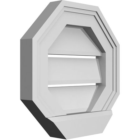 Ekena Millwork Octagonal Surface Mount PVC Gable Vent: Functional, w/ 2"W x 2"P Brickmould Sill Frame, 12"W x 12"H GVPOC12X1203SF